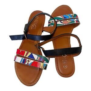 Rouge Helium colorful Strappy Toe Strap Sandals size 8 beige​​